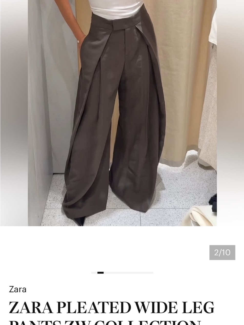 Zara Wide-Leg Pleated Trousers in Olive Green